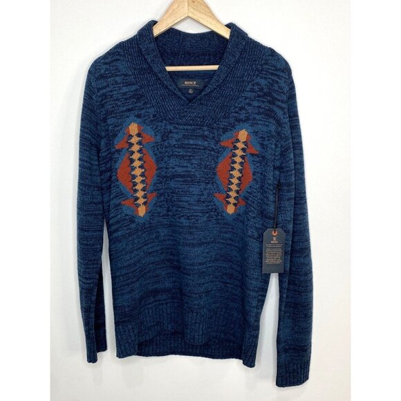 Roark Aleutia Shawl Neck Pullover Sweater Men’s Medium Aztec Blue NWT - Picture 1 of 16